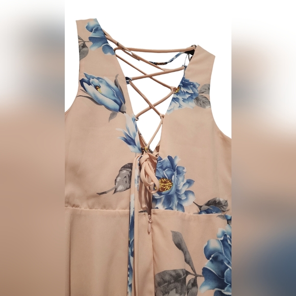 Lulus Garden Walk Blush Pink Floral Print Lace-Up Skater Dress | Woman's S | - Picture 9 of 10